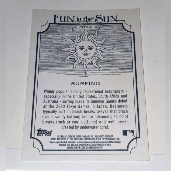 Fun In The Sun Surfing Topps Allen & Ginter 2023 #FITS-6 - Picture 2 of 2